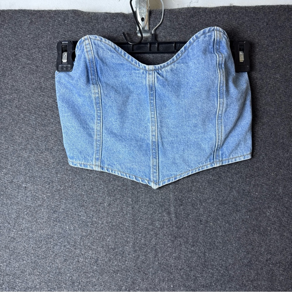 PRETTY LITTLE THING WOMENS LARGE DENIM BUSTIER TOP SWEET HEART WESTERN COQUETTE